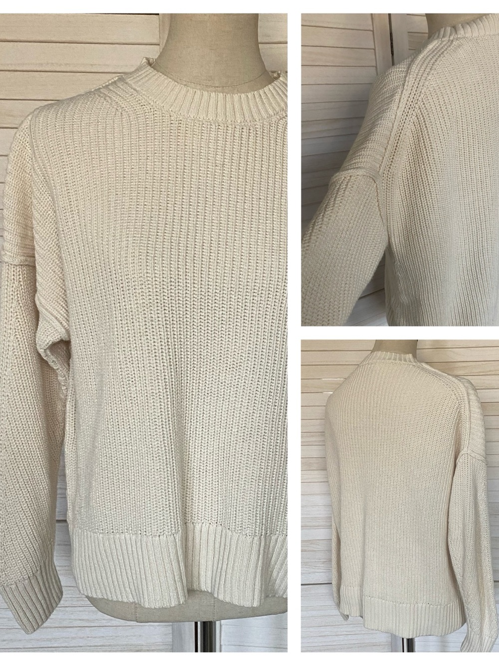 American Eagle Outfitters Cream Knit Sweater Reversed Seam Detail SZ S Chunky